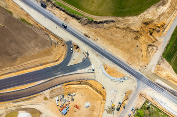 New road construction site aerial view