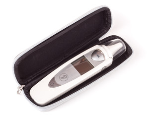 ear thermometer in  box on a white background