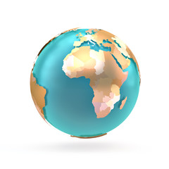 3D globe map of the world, continents and countries. Globe with shadow on a white background
