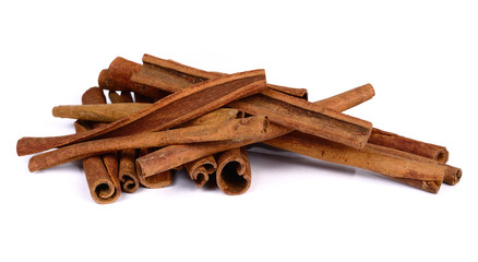 Cinnamon sticks on white background.