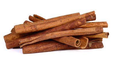 Cinnamon sticks on white background.
