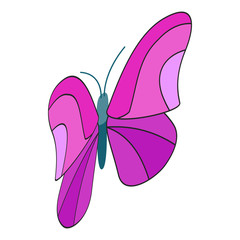 Pink butterfly icon, isometric 3d style 