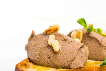 Delicious bruschetta with chicken liver pate.
