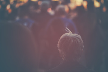 Unrecognizable older adult person on outdoor political meeting