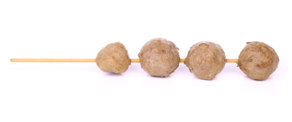 grilled meatballs on white background