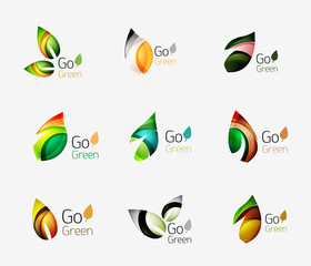 Fototapeta premium Colorful geometric nature concepts - abstract leaf logos, multicolored icons, symbol set