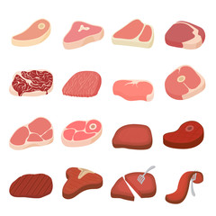 Steak icons set, cartoon style