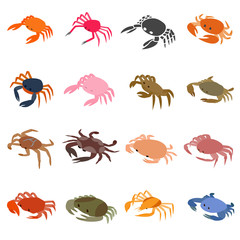 Obraz premium Crab icons set, isometric 3d style