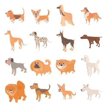 Dog icons set, cartoon style