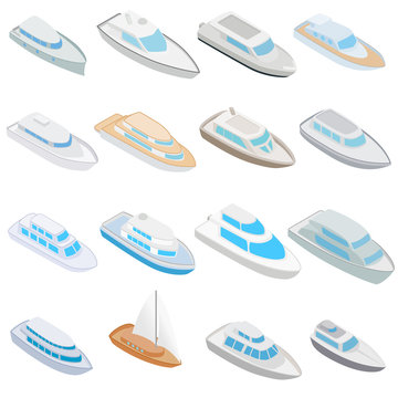Yacht icons set, isometric 3d style