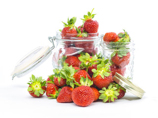 fresh whole strawberries in wooden bowl