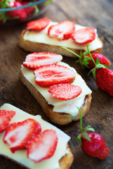 Homemade Strawberries Sandwiches Wooden Table