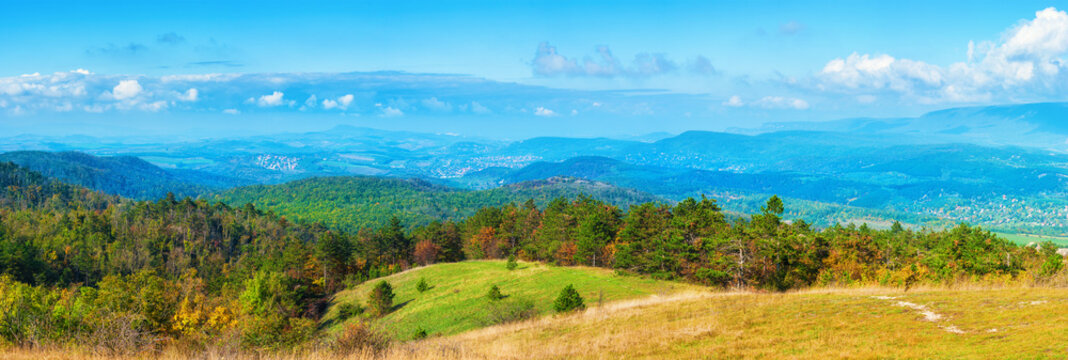 Panoramic landscape of Pilis mountains, Budapest Hungary.