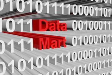 Data Mart in the form of binary code, 3D illustration