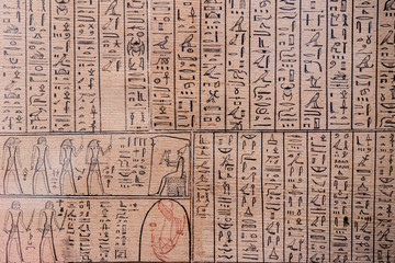 ancient hieroglyphs on papyrus detail