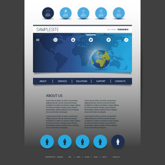 One Page Website Design Template for Your Business with World Map Header Design Concept