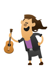 cartoon character cheerful guitarist with guitar