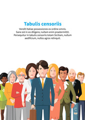 International group of people, business flat illustration a4 size with text template