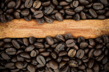 Roasted coffee beans and cinnamon