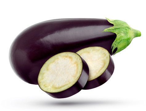 One eggplant isolated on white background, with clipping path
