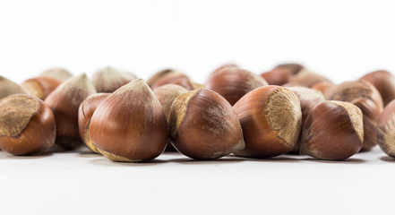 shelled nuts on white background