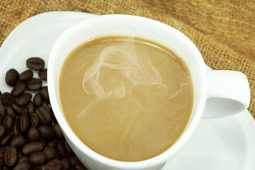 Coffee and coffee bean on Fabric handmade.