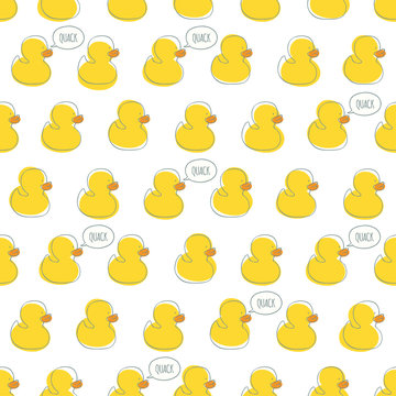 Seamless vector pattern with yellow baby ducks. 