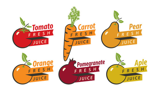 set of drawings fruits with the names of for fresh juice