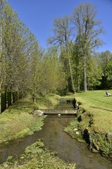 Ruisseau se divisant en deux bras aux Jardins d'Eau d'Annevoie 