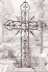 Metal crucifix on an old metal cross