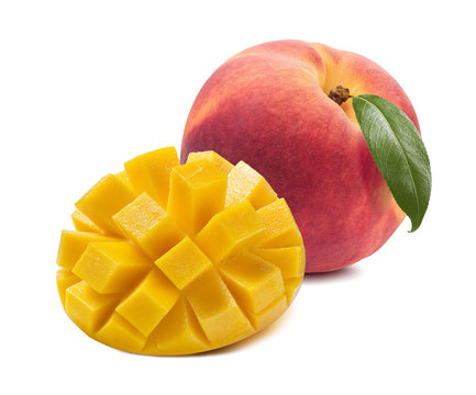 Mango peach composition isolated on white background