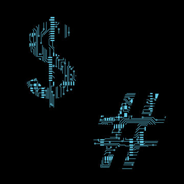 Circuit board symbol dollar number Vector Illustration

