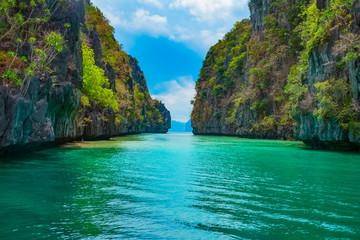 Fototapeta na wymiar Beautiful tropical landscape with blue lagoon