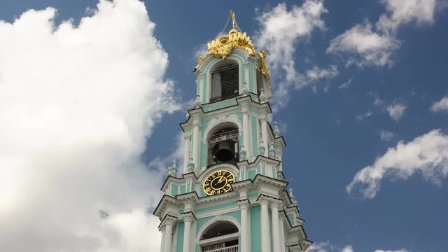 Clock on the tower timelapse hyperlapse in Sergiev Posad, Russia
