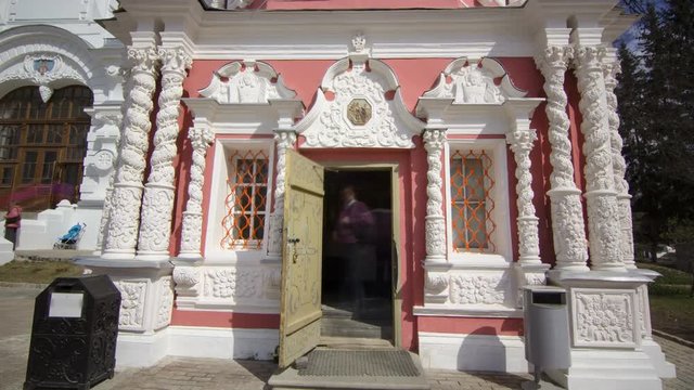 Entrance to a church in Trinity Sergius Lavra timelapse, Sergiev Posad, Russia. 