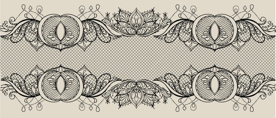 Abstract vector  lace ribbon seamless pattern with elements flowers. Lace Doily. Can be used for packaging, invitations, and template.Vector lace ornament