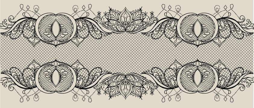Abstract vector  lace ribbon seamless pattern with elements flowers. Lace Doily. Can be used for packaging, invitations, and template.Vector lace ornament