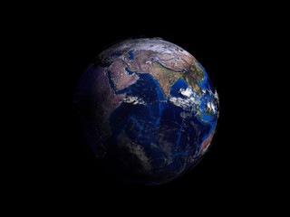 planet earth on black background view from space 3d illustration