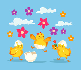 Cute cartoon baby chicken. Vector flat illustration