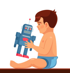 Baby play with toy. Vector flat cartoon illustration