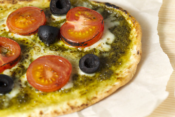 macro image of pizza
