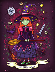 Cute Little Witch Helloween Illustration