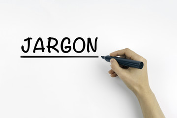 Hand with marker writing: JARGON