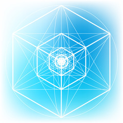 Sacred geometry symbol on colorful mesh background. Alchemy, religion, philosophy, astrology and spirituality themes. Matter, space and time. Science in Universe