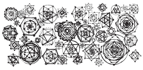 Sacred geometry mandalas background. Sacred symbols. Mandalas set. Black and white