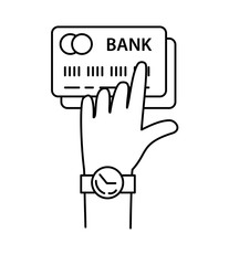 Hand with credit cards line icon vector, internet banking