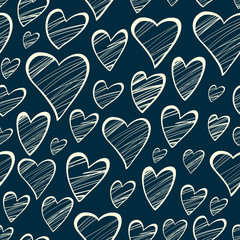 Seamless pattern with outline decorative hearts
