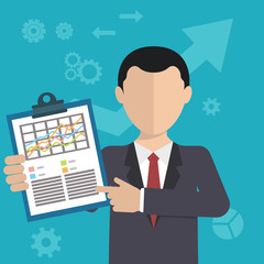 Businessman with a task, showing task and analytic, flat modern design