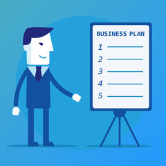 Businessman or manager. A man in a suit shows a business plan