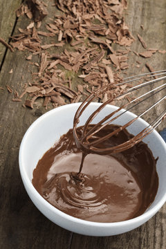 Melted Chocolate In A Bowl With Whisk